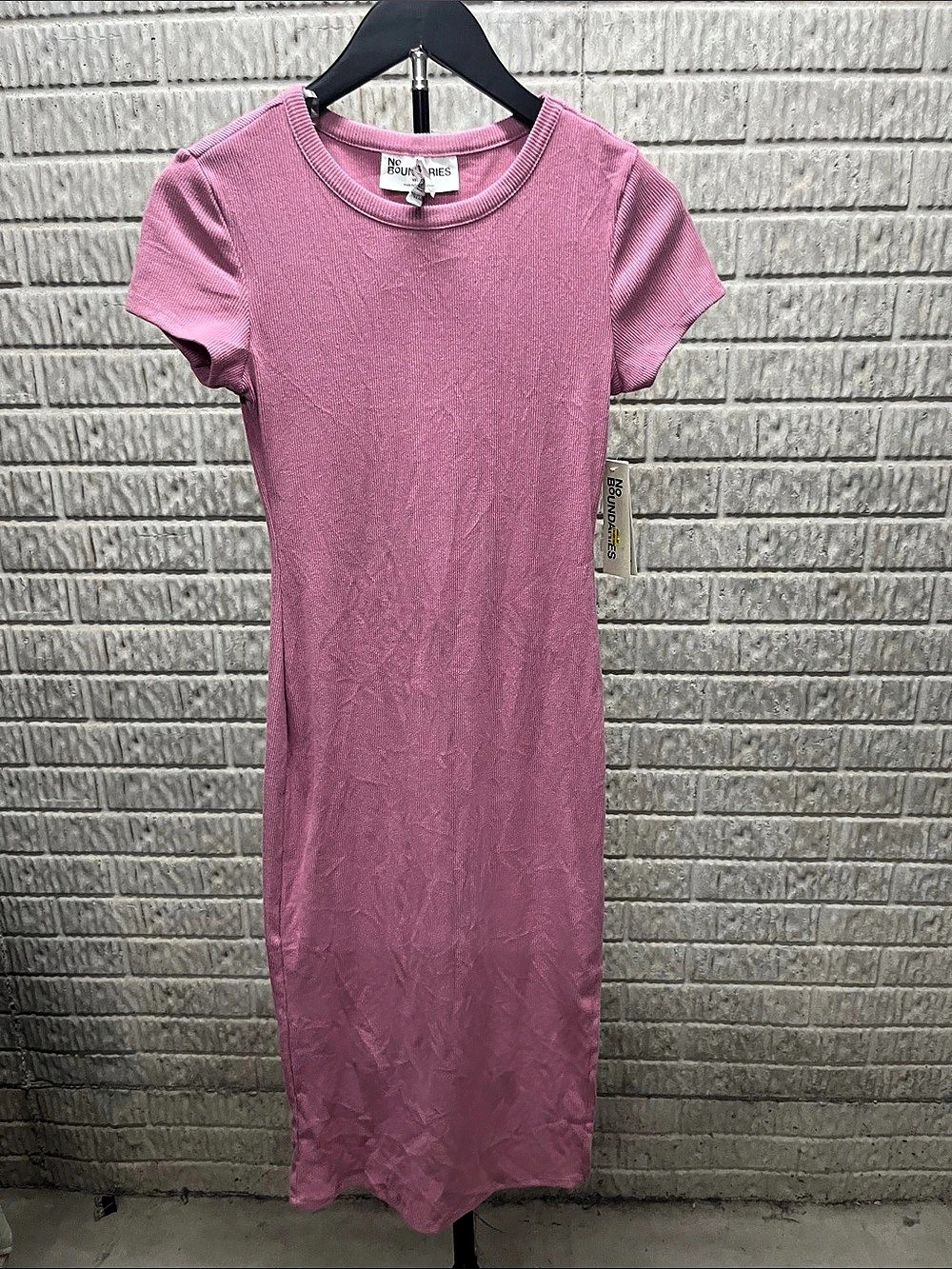 No Boundaries S/SLV RIB MIDI DRESS Pink womens XS Dress